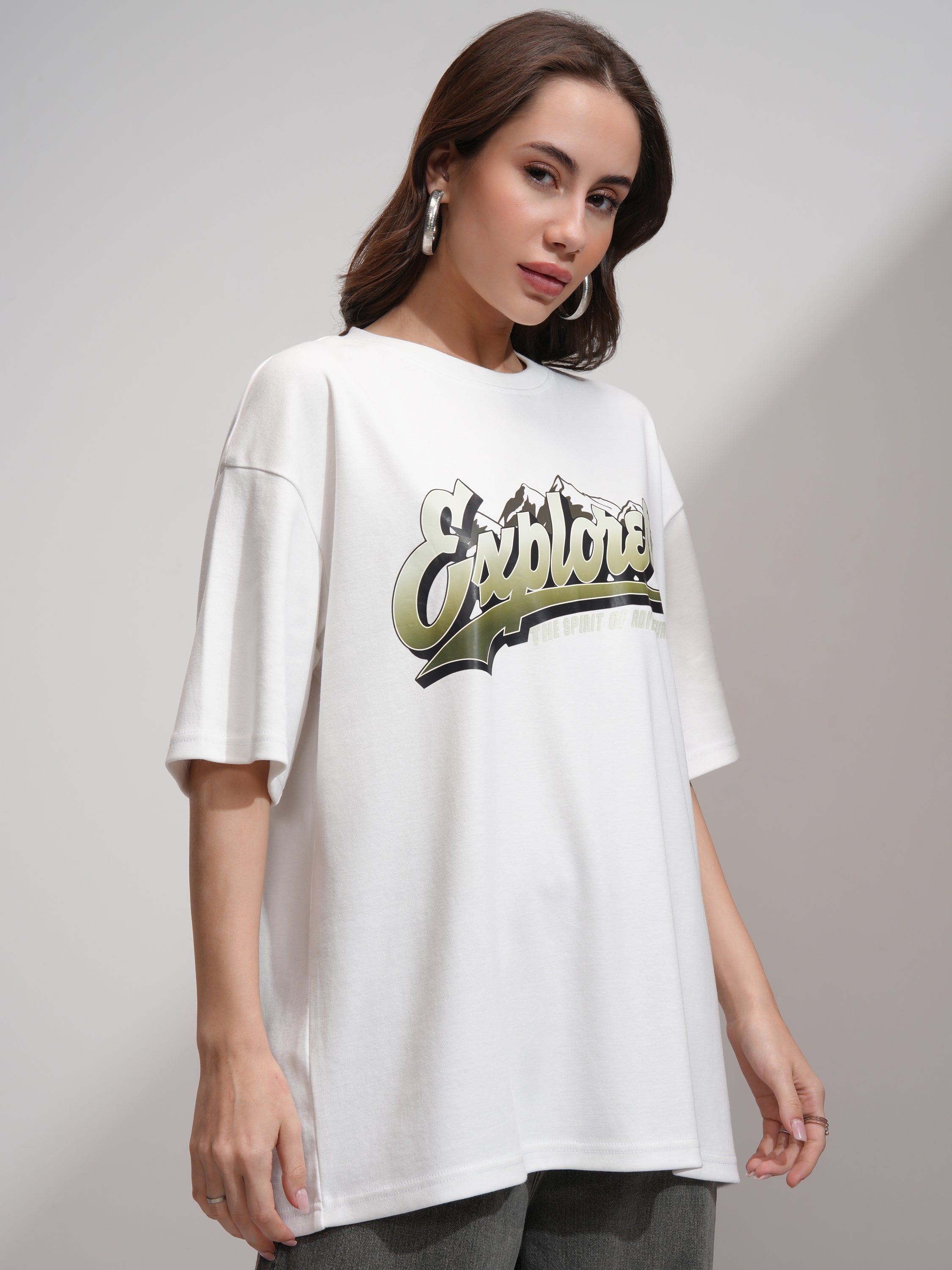 Tokyo Talkies Women White Printed Oversized Fit T-Shirt - White - Image 6