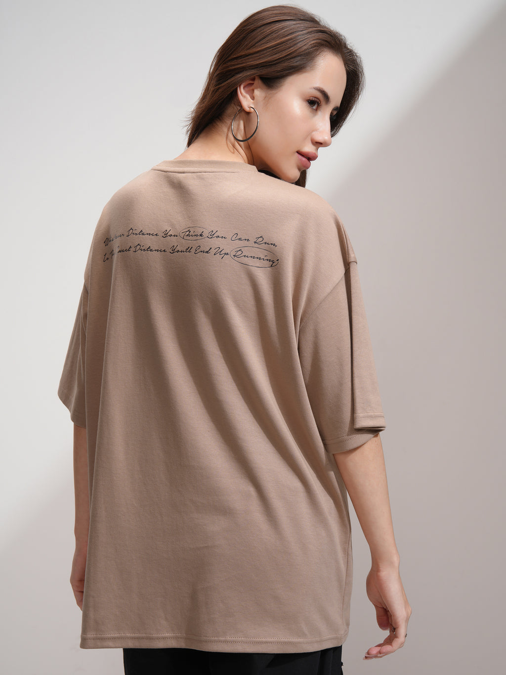 Tokyo Talkies Women Beige Printed Round Neck Oversized Fit T-Shirt - Beige - Image 3