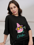 Tokyo Talkies Women Black Printed Round Neck Oversized Fit T-Shirt - Black - Image 1