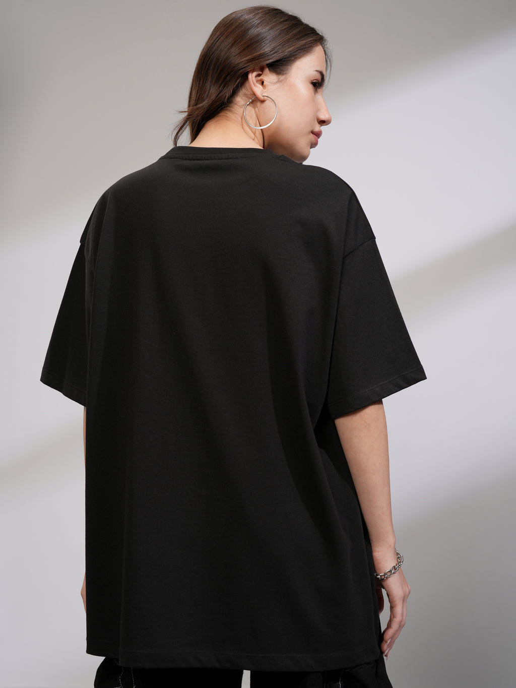 Tokyo Talkies Women Black Printed Round Neck Oversized Fit T-Shirt - Black - Image 3