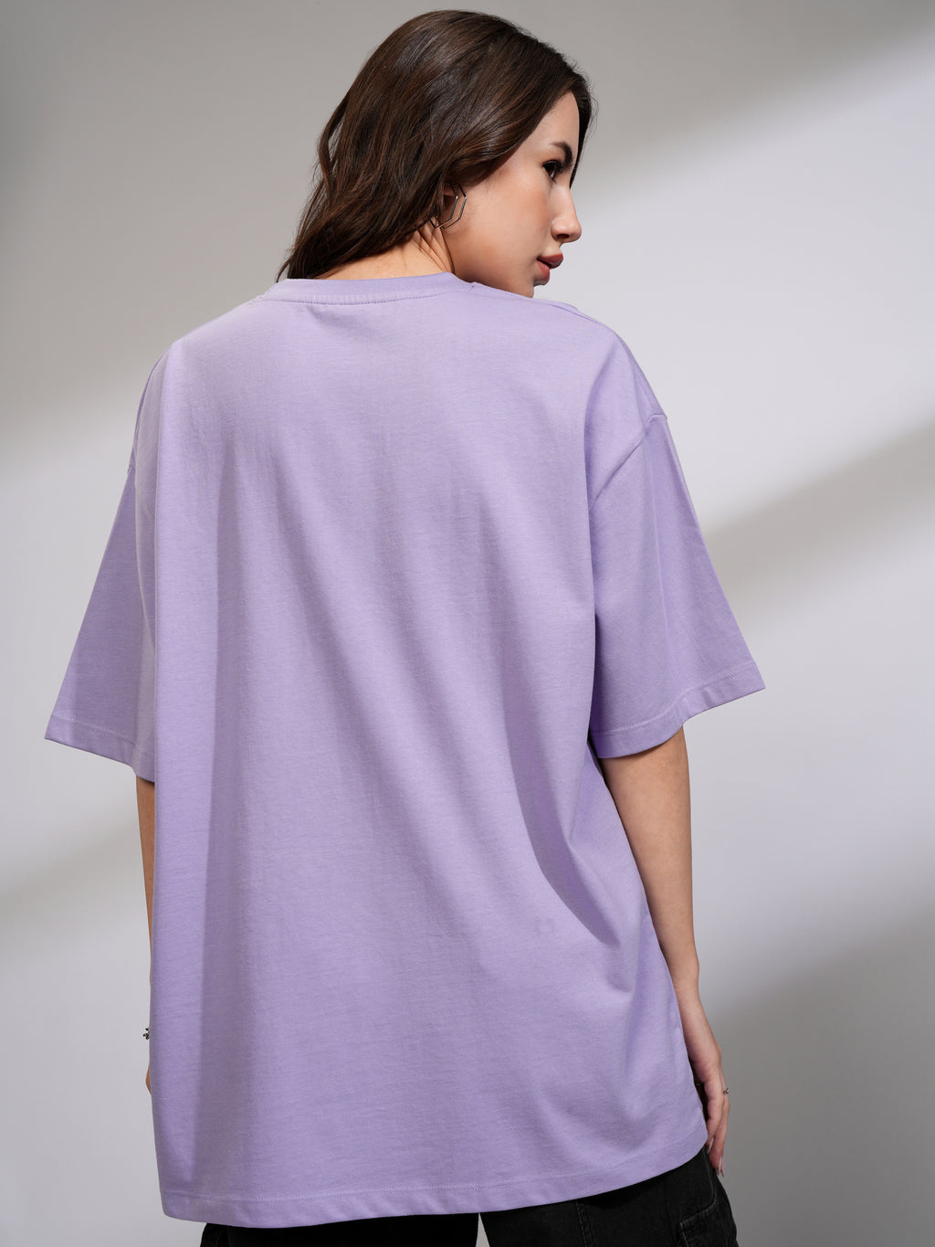 Tokyo Talkies Women Purple Printed Round Neck Oversized Fit T-Shirt - Purple - Image 3