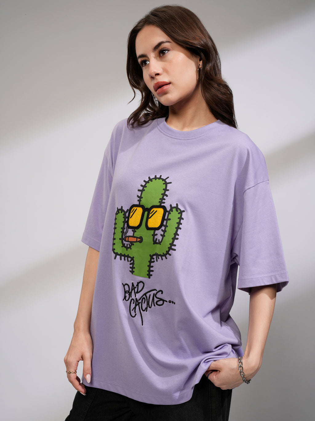 Tokyo Talkies Women Purple Printed Round Neck Oversized Fit T-Shirt - Purple - Image 4