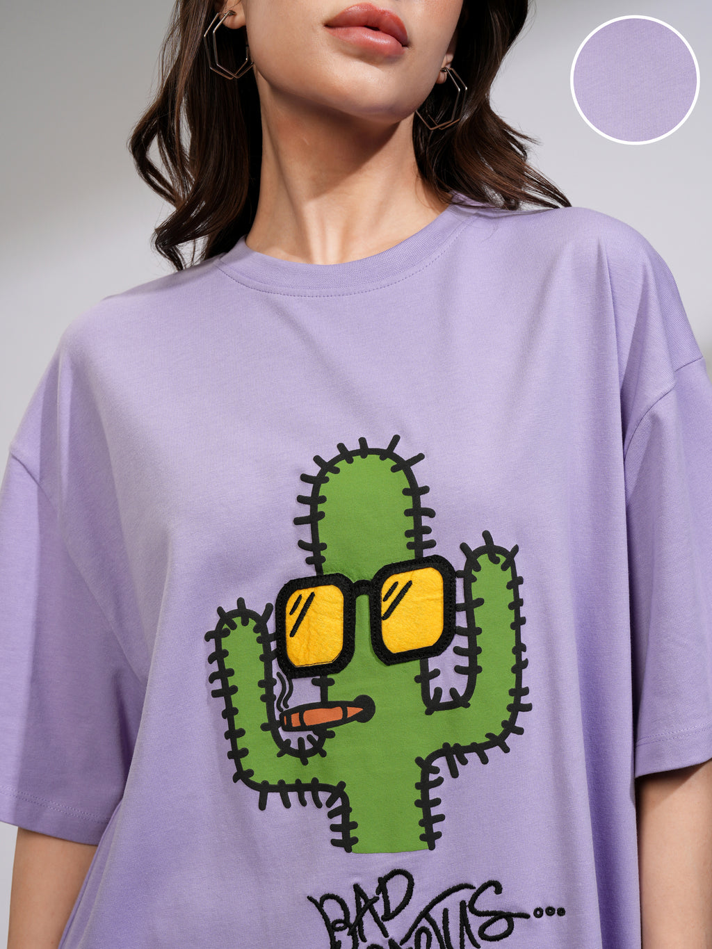 Tokyo Talkies Women Purple Printed Round Neck Oversized Fit T-Shirt - Purple - Image 5
