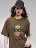 Tokyo Talkies Women Brown Printed Round Neck Oversized Fit T-Shirt - Brown - Image 1