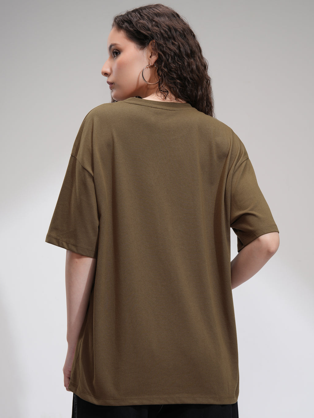 Tokyo Talkies Women Brown Printed Round Neck Oversized Fit T-Shirt - Brown - Image 3