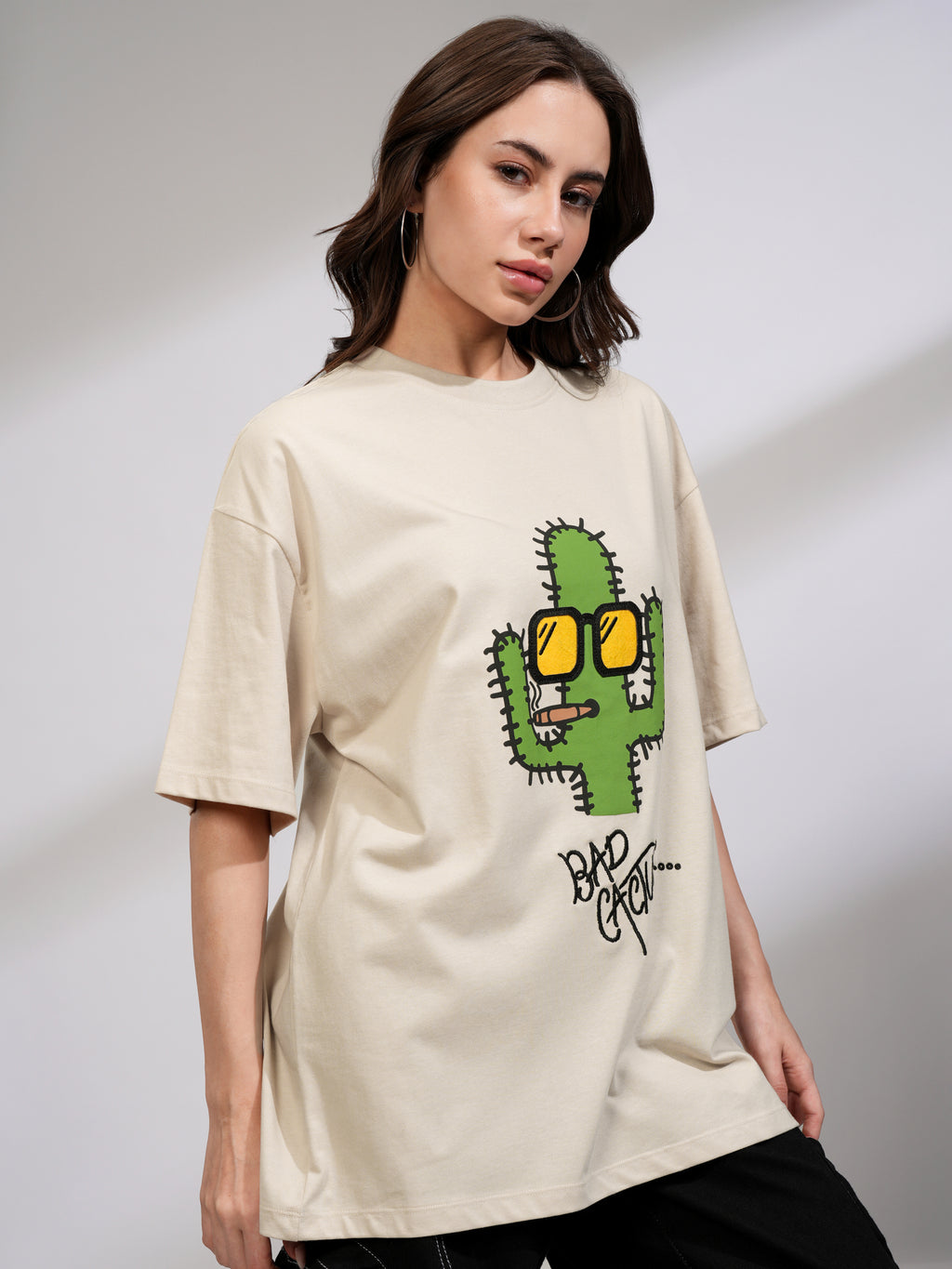 Tokyo Talkies Women Beige Printed Round Neck Oversized Fit T-Shirt - Beige - Image 6