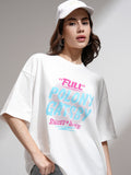 Tokyo Talkies Women White Printed Oversized Fit T-Shirt - White - Image 1