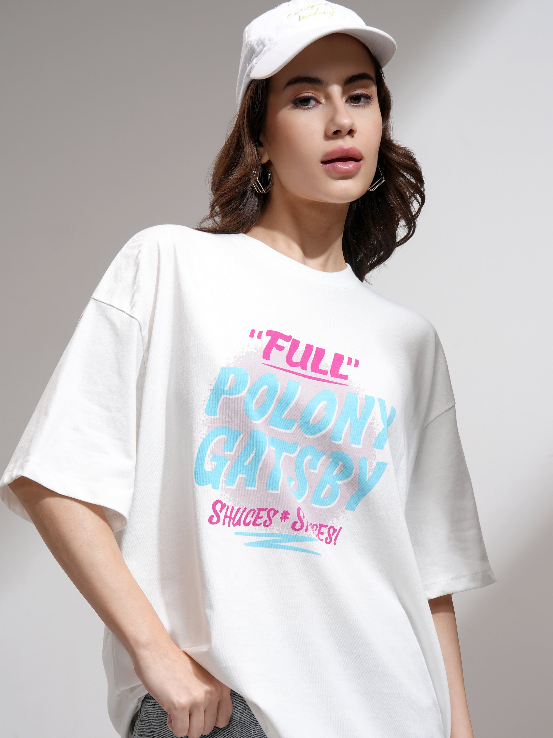 Tokyo Talkies Women White Printed Oversized Fit T-Shirt - White - Image 1