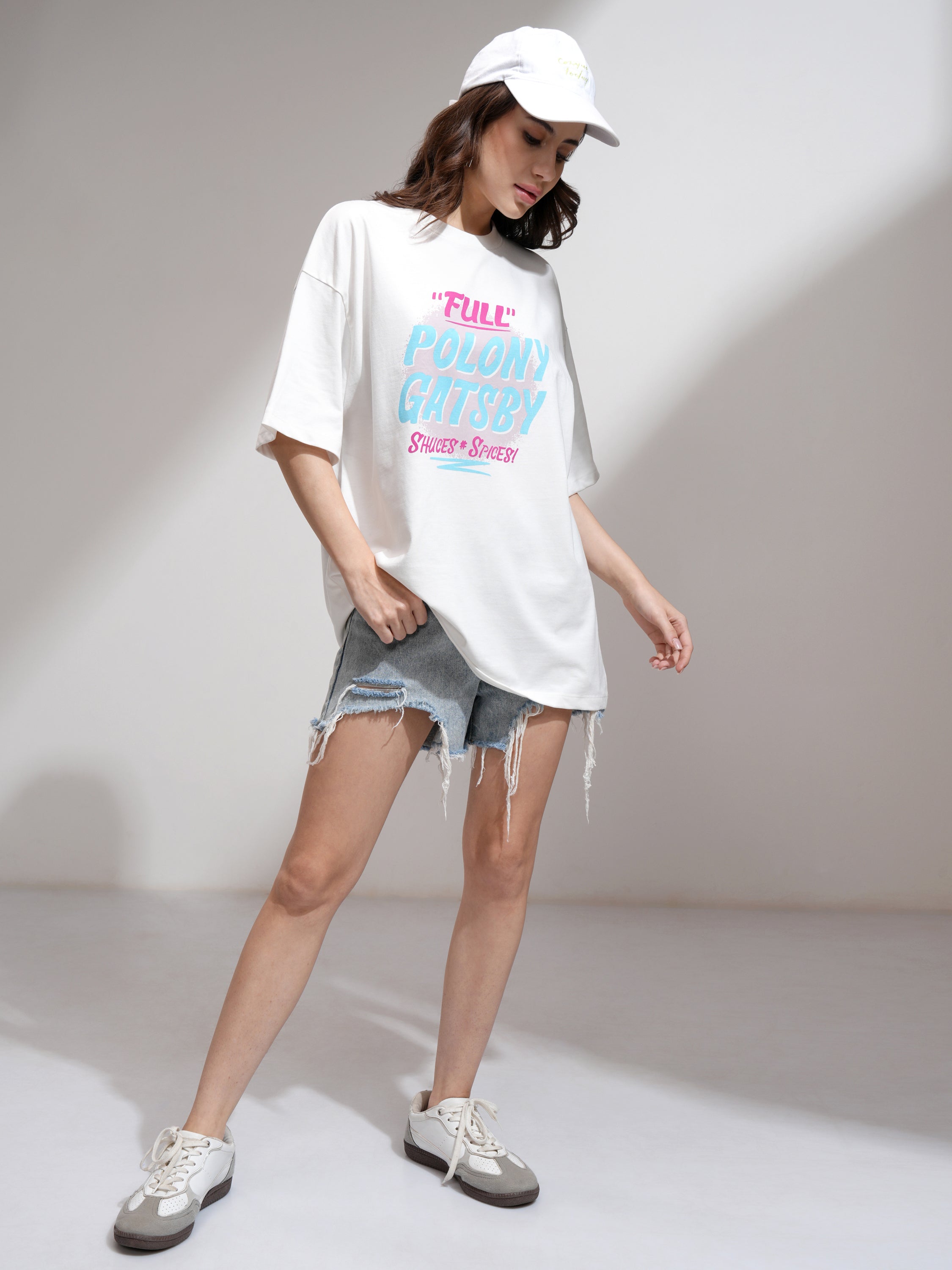 Tokyo Talkies Women White Printed Oversized Fit T-Shirt - White - Image 2