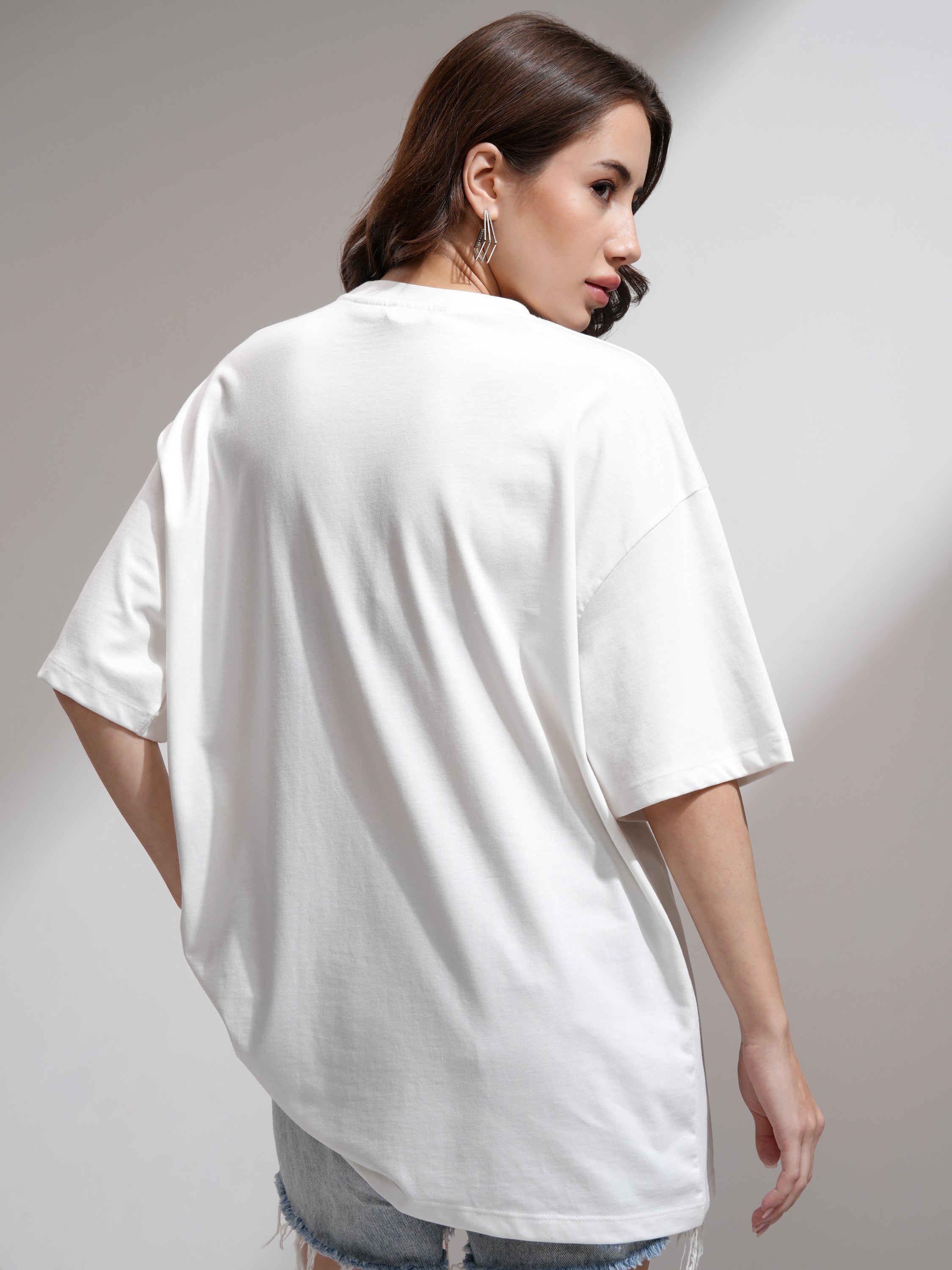 Tokyo Talkies Women White Printed Oversized Fit T-Shirt - White - Image 3