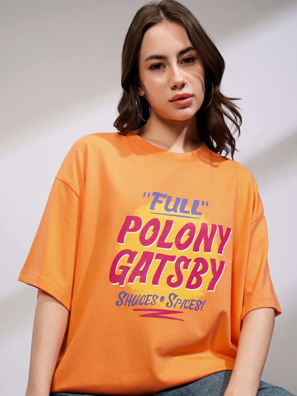 Tokyo Talkies Women Orange Printed Round Neck Oversized Fit T-Shirt - Orange - Image 1
