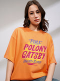 Tokyo Talkies Women Orange Printed Round Neck Oversized Fit T-Shirt - Orange - Image 1