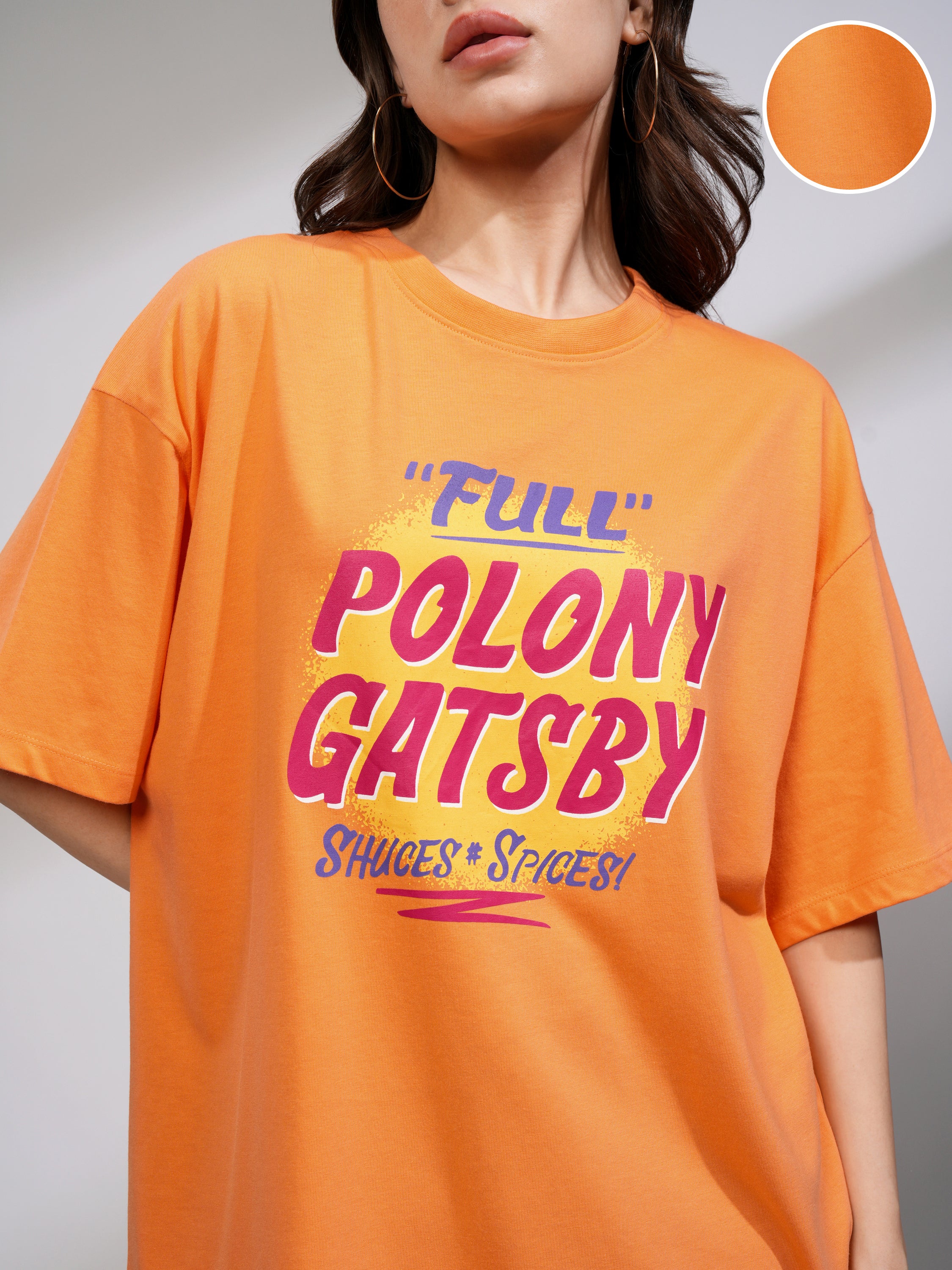 Tokyo Talkies Women Orange Printed Round Neck Oversized Fit T-Shirt - Orange - Image 5