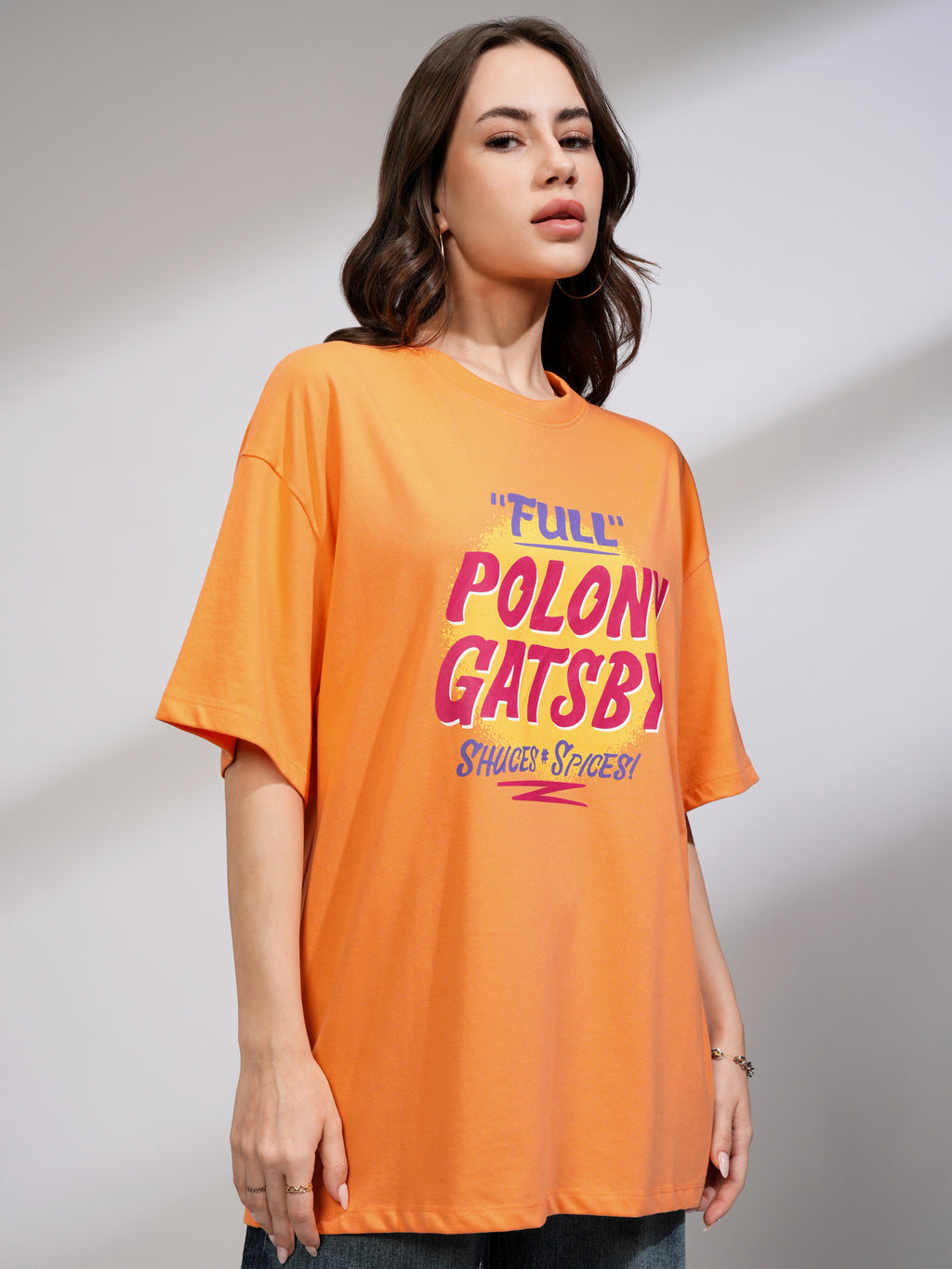 Tokyo Talkies Women Orange Printed Round Neck Oversized Fit T-Shirt - Orange - Image 6