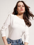 Tokyo Talkies Women White Printed Round Neck Oversized Fit T-Shirt - White - Image 1