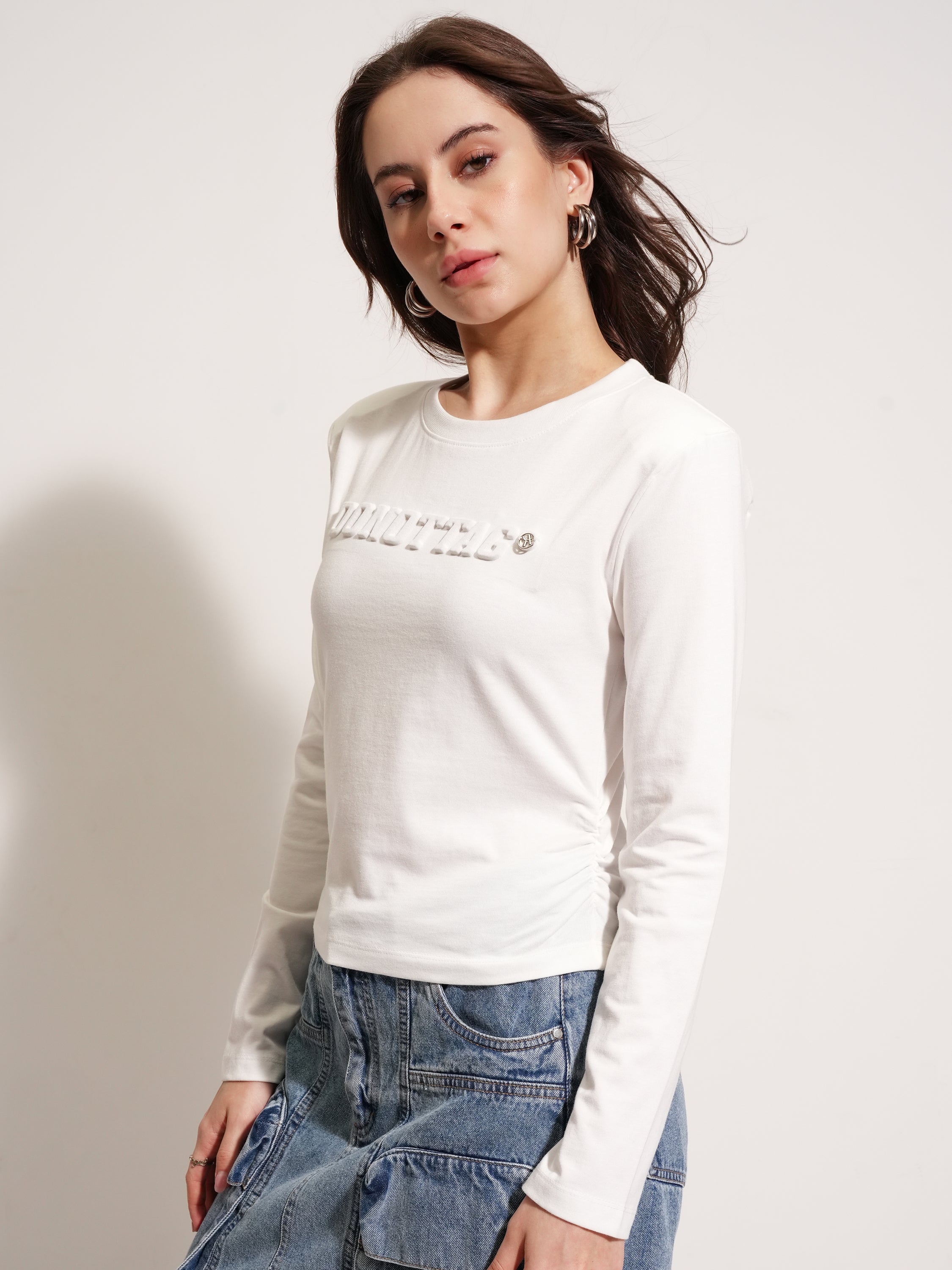 Tokyo Talkies Women White Printed Round Neck Oversized Fit T-Shirt - White - Image 4