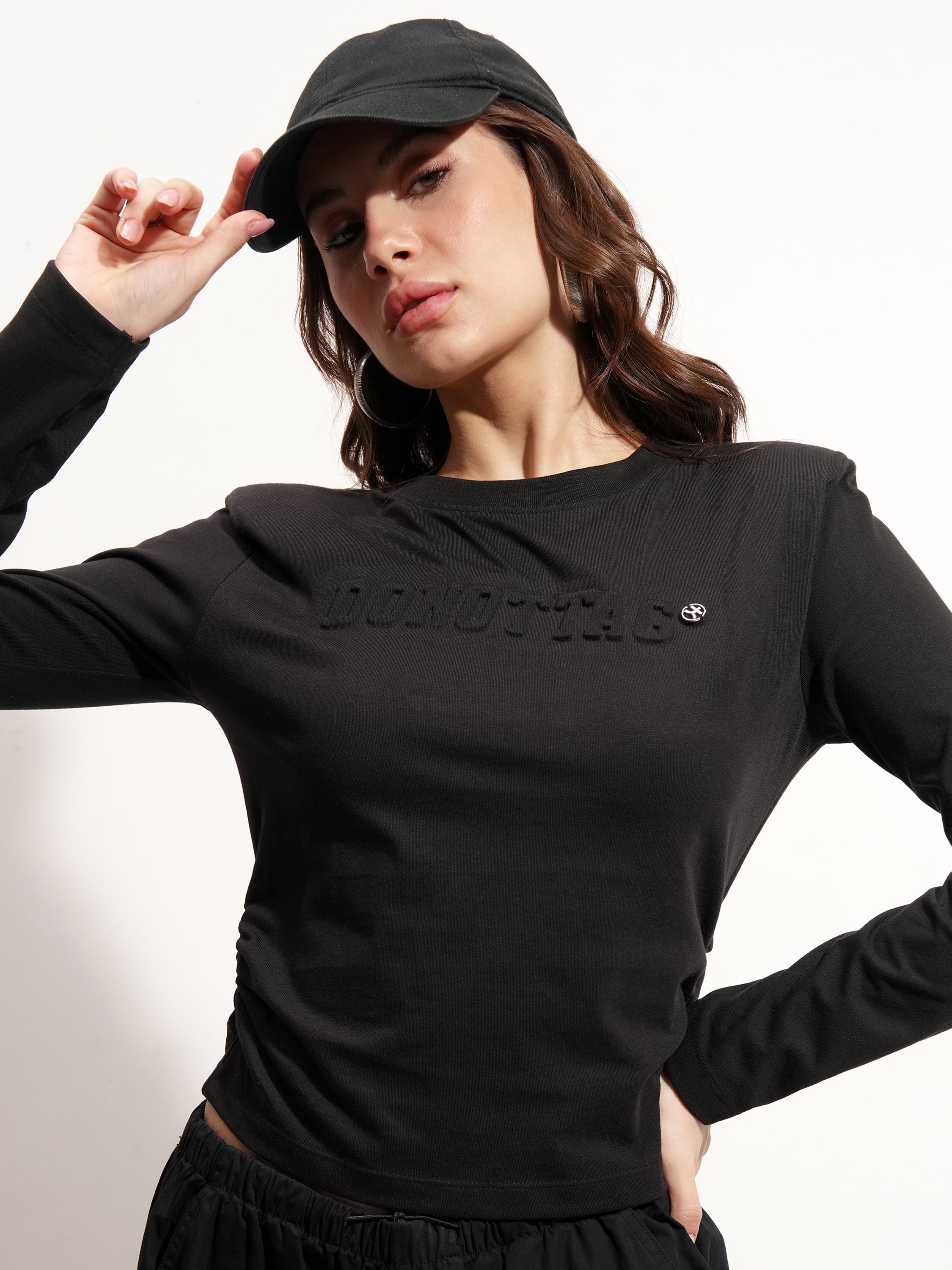 Tokyo Talkies Women Black Printed Round Neck Oversized Fit T-Shirt - Black - Image 1