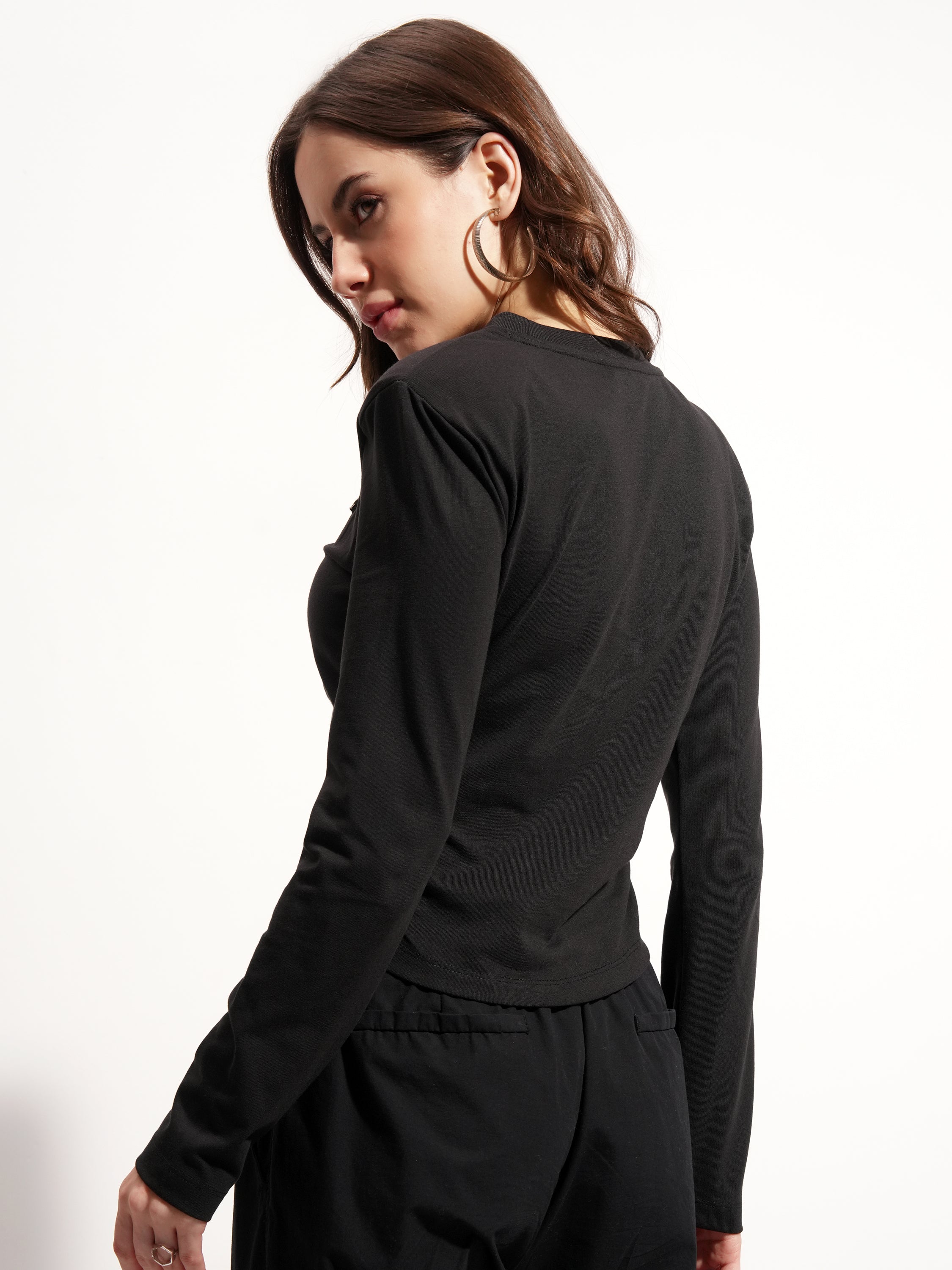 Tokyo Talkies Women Black Printed Round Neck Oversized Fit T-Shirt - Black - Image 3