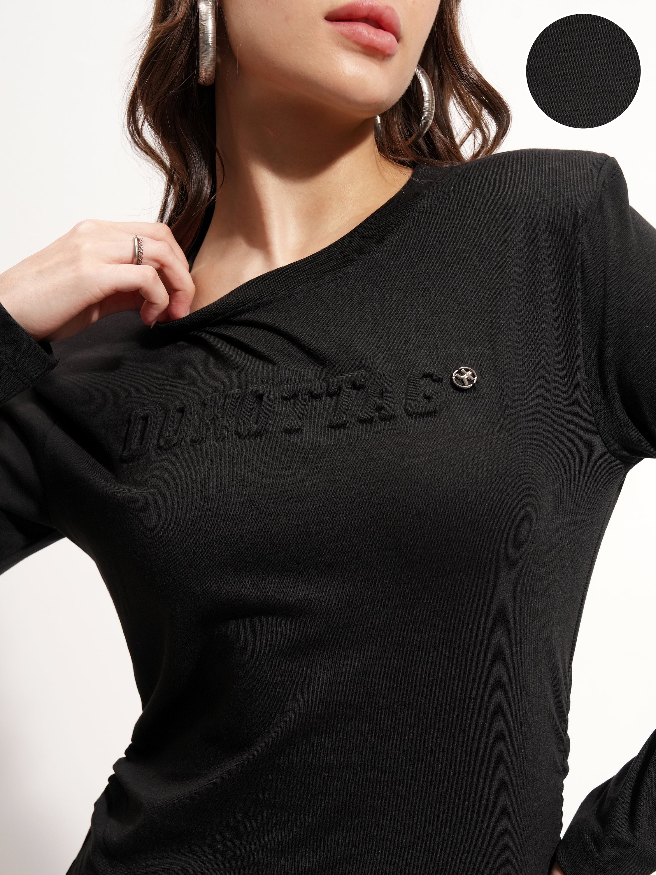 Tokyo Talkies Women Black Printed Round Neck Oversized Fit T-Shirt - Black - Image 5