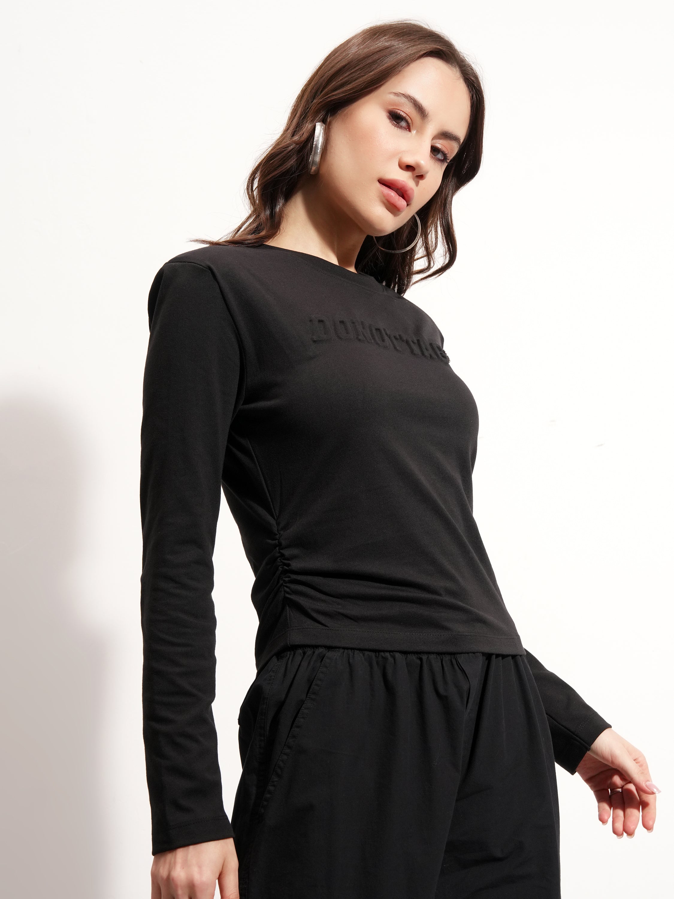 Tokyo Talkies Women Black Printed Round Neck Oversized Fit T-Shirt - Black - Image 6
