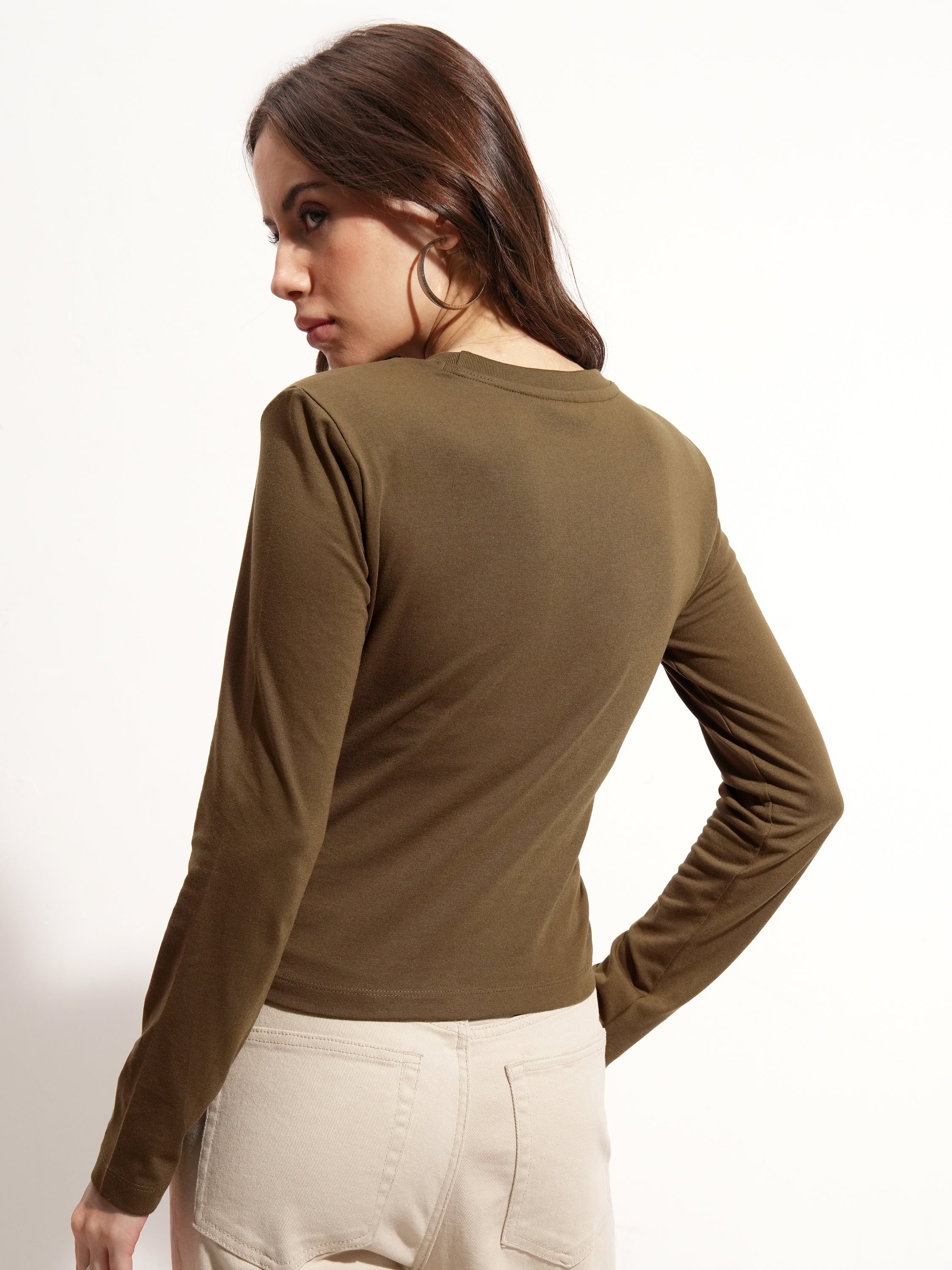 Tokyo Talkies Women Brown Printed Round Neck Oversized Fit T-Shirt - Brown - Image 3