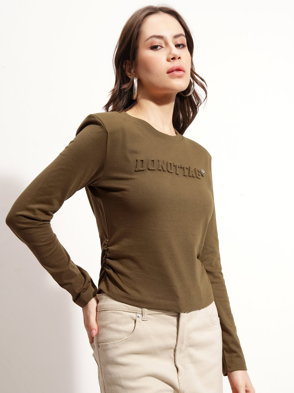 Tokyo Talkies Women Brown Printed Round Neck Oversized Fit T-Shirt - Brown - Image 6