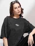 Tokyo Talkies Women Black Printed Round Neck Oversized Fit T-Shirt - Black - Image 1