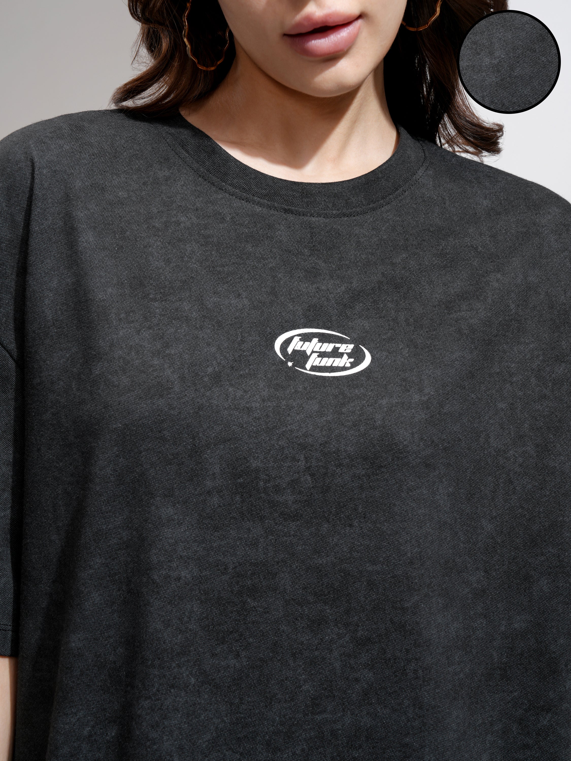 Tokyo Talkies Women Black Printed Round Neck Oversized Fit T-Shirt - Black - Image 5