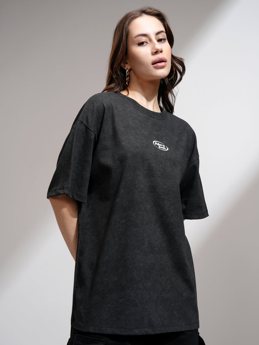 Tokyo Talkies Women Black Printed Round Neck Oversized Fit T-Shirt - Black - Image 6