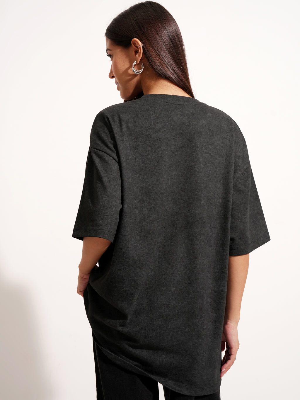 Tokyo Talkies Women Black Printed Round Neck Oversized Fit T-Shirt - Black - Image 3