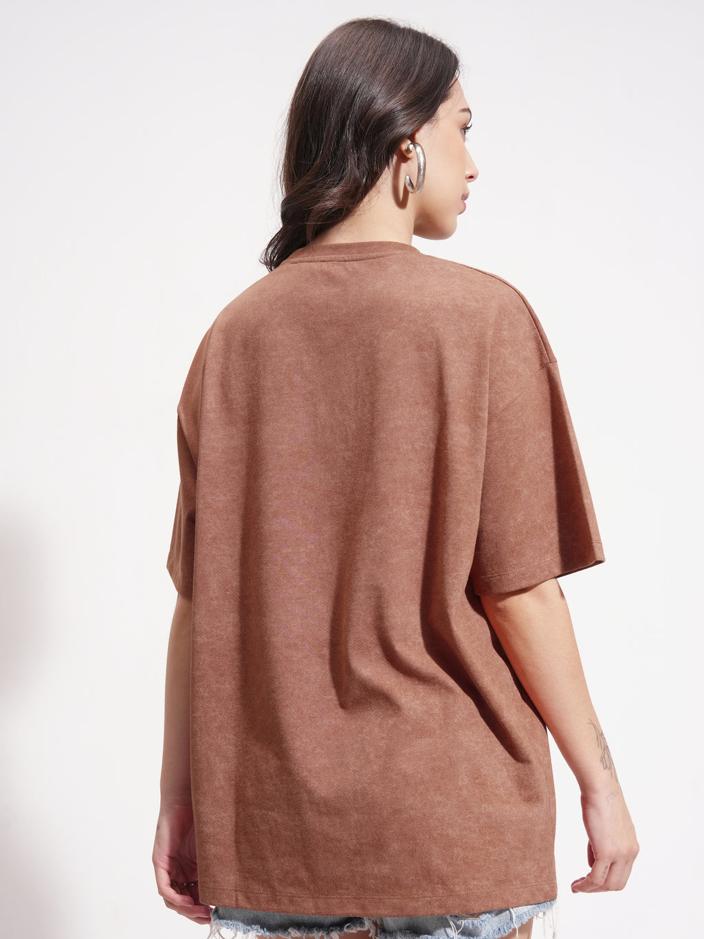 Tokyo Talkies Women Brown Printed Round Neck Oversized Fit T-Shirt - Brown - Image 3