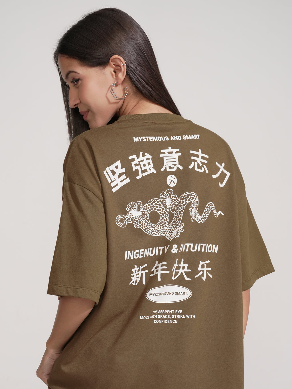 Tokyo Talkies Women Brown Printed Round Neck Oversized Fit T-Shirt - Brown - Image 1