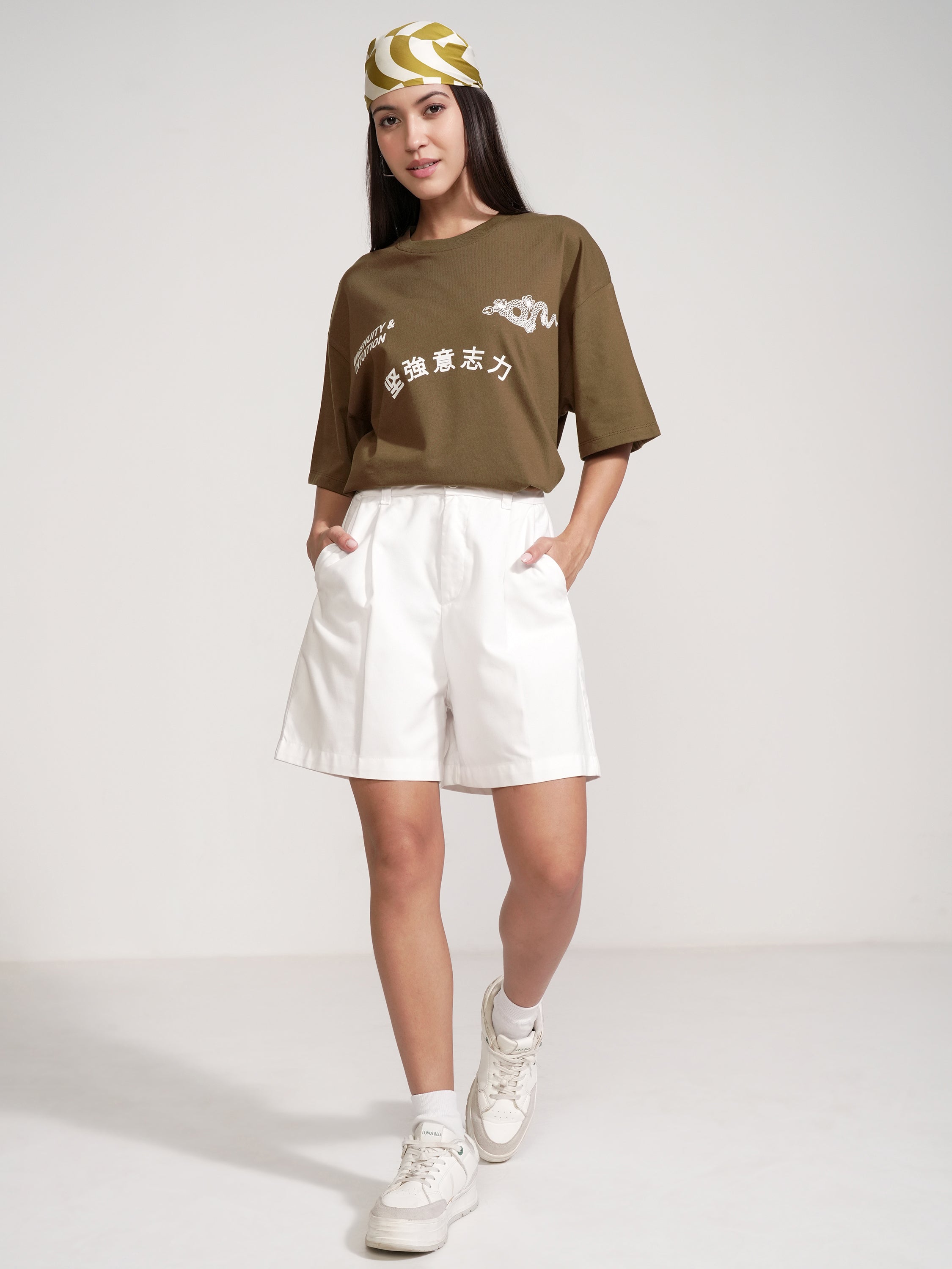 Tokyo Talkies Women Brown Printed Round Neck Oversized Fit T-Shirt - Brown - Image 2