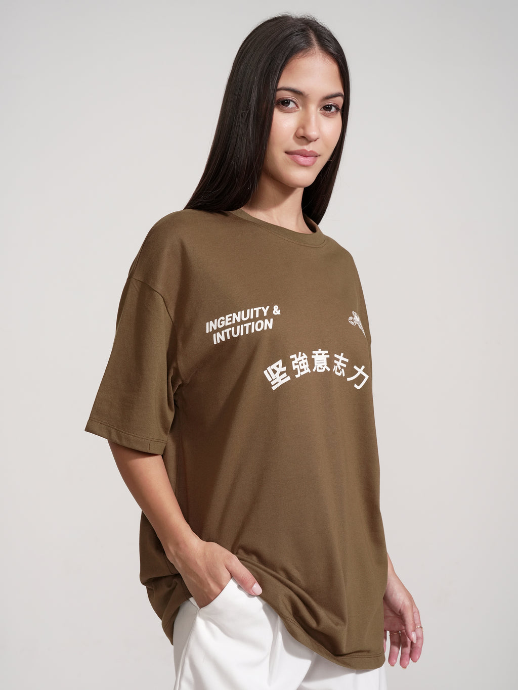 Tokyo Talkies Women Brown Printed Round Neck Oversized Fit T-Shirt - Brown - Image 6