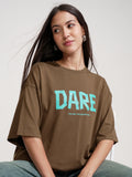 Tokyo Talkies Women Brown Printed Round Neck Oversized Fit T-Shirt - Brown - Image 1