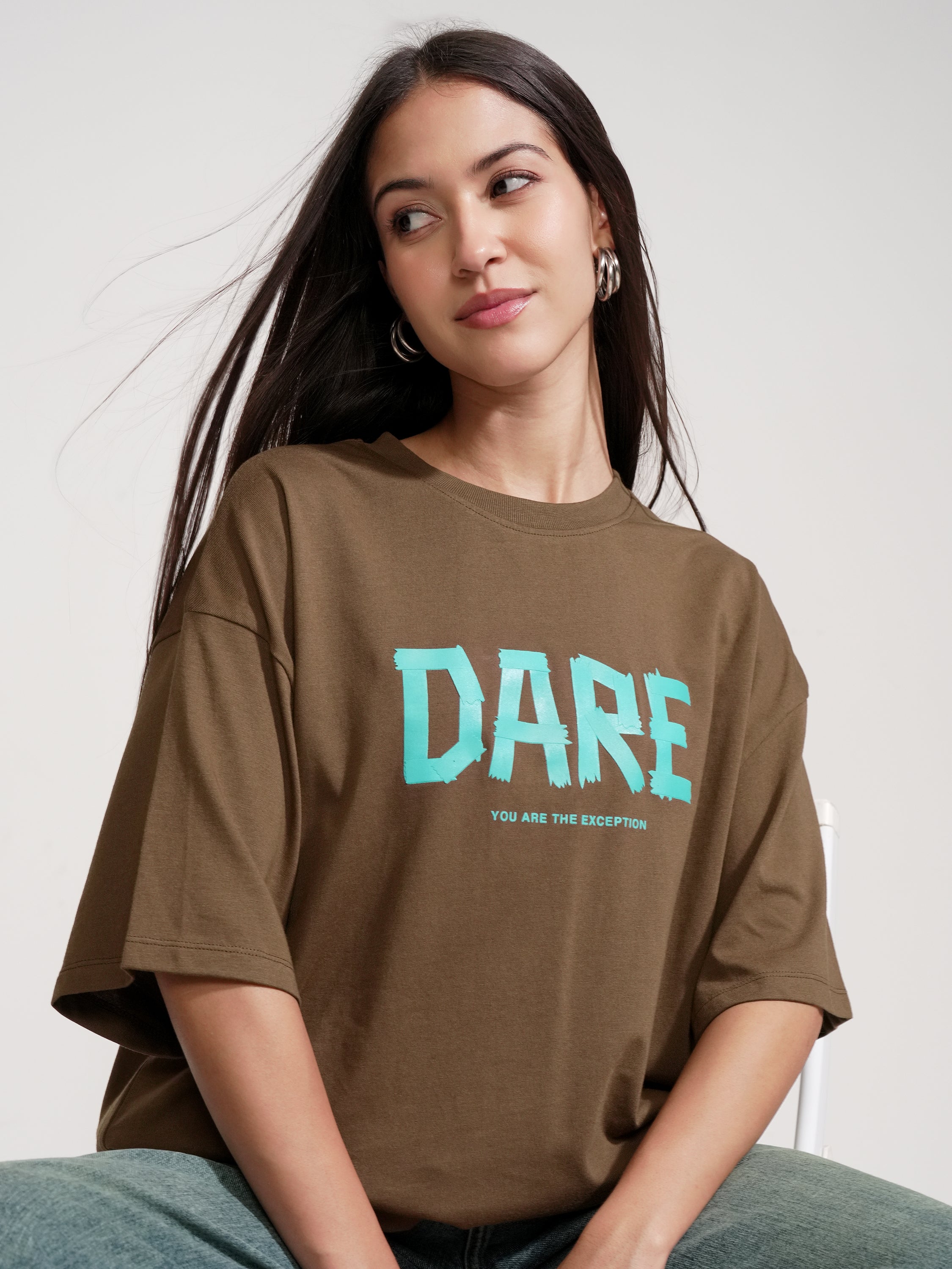 Tokyo Talkies Women Brown Printed Round Neck Oversized Fit T-Shirt - Brown - Image 1