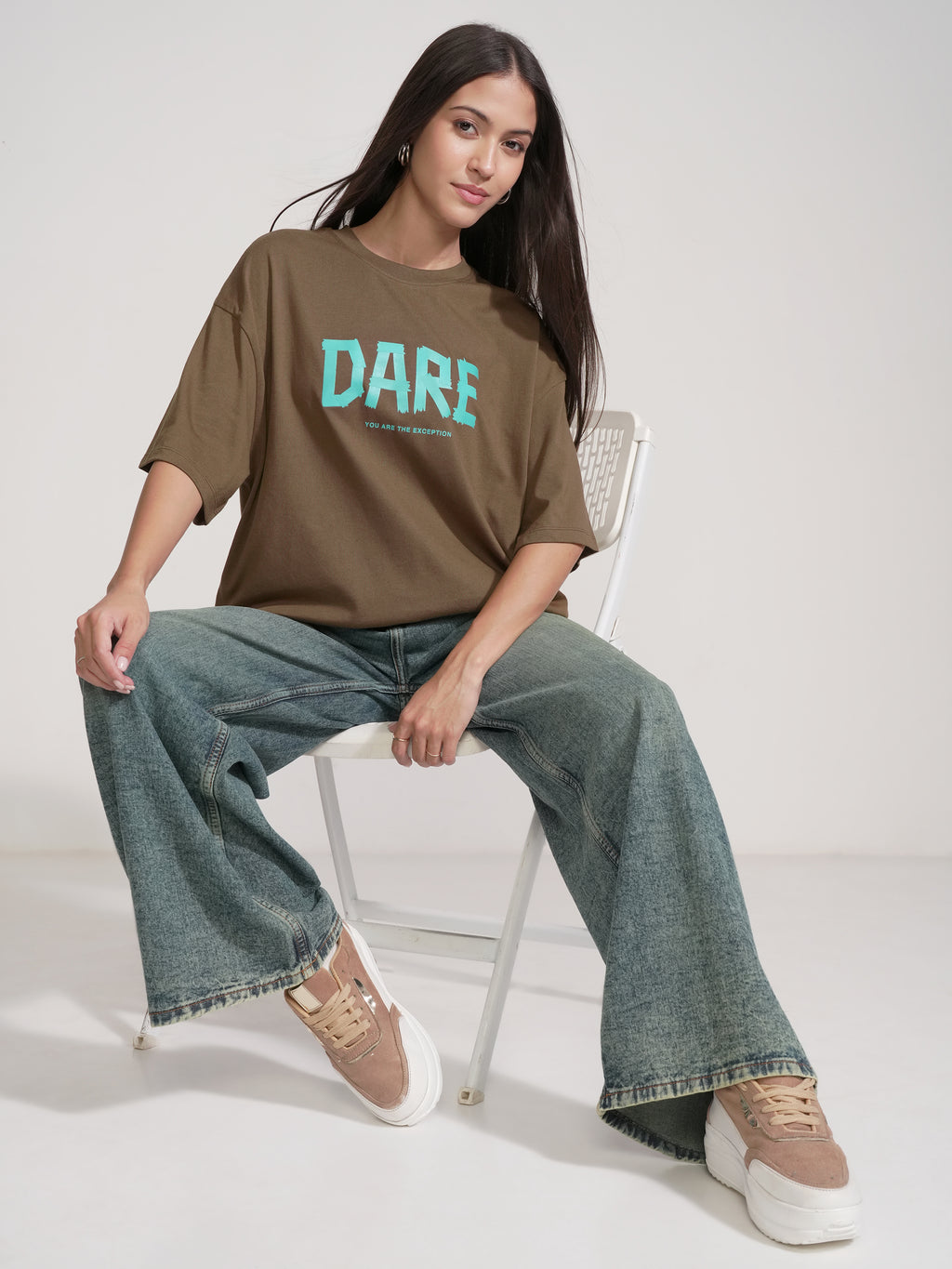 Tokyo Talkies Women Brown Printed Round Neck Oversized Fit T-Shirt - Brown - Image 2