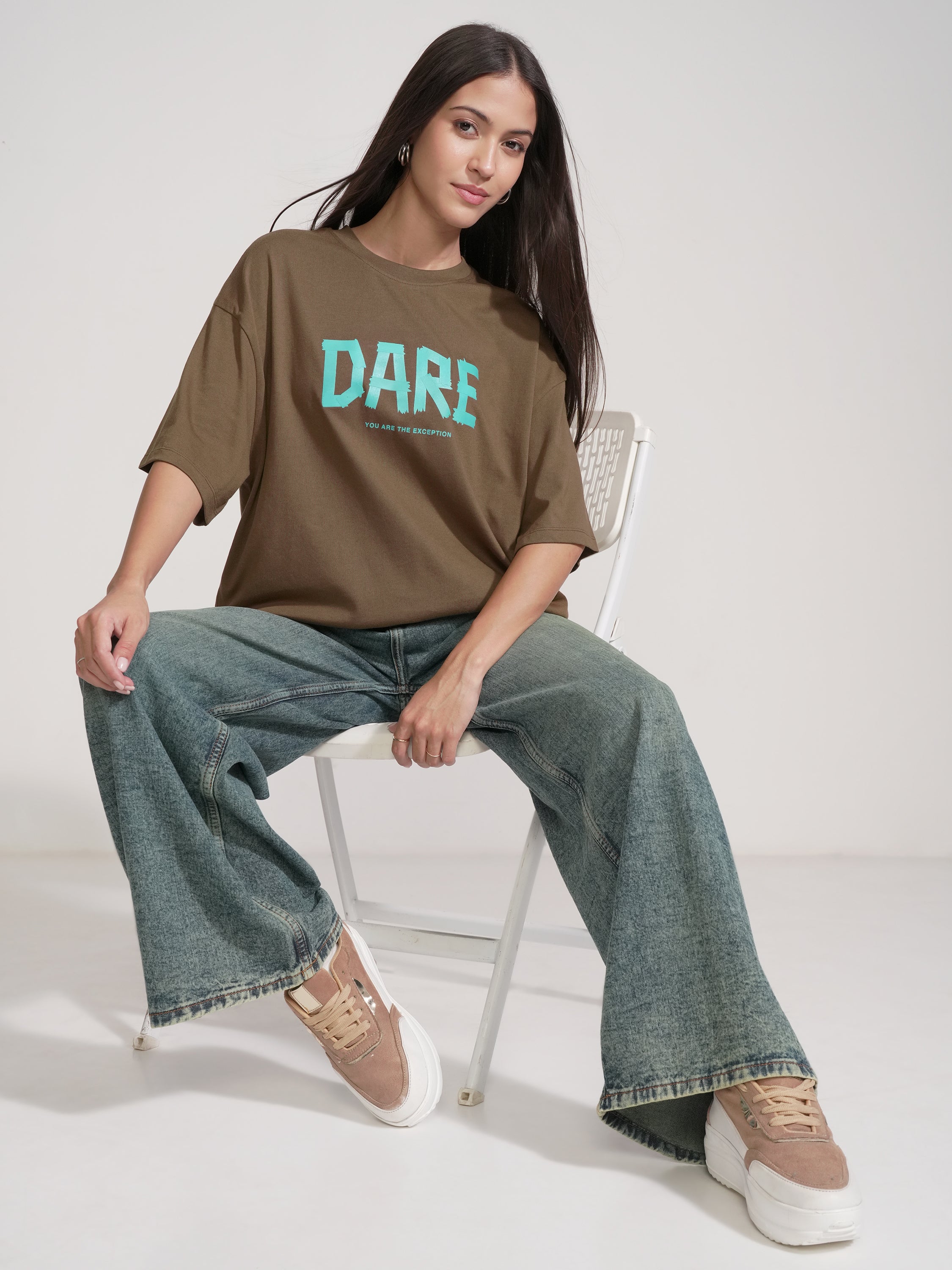 Tokyo Talkies Women Brown Printed Round Neck Oversized Fit T-Shirt - Brown - Image 2