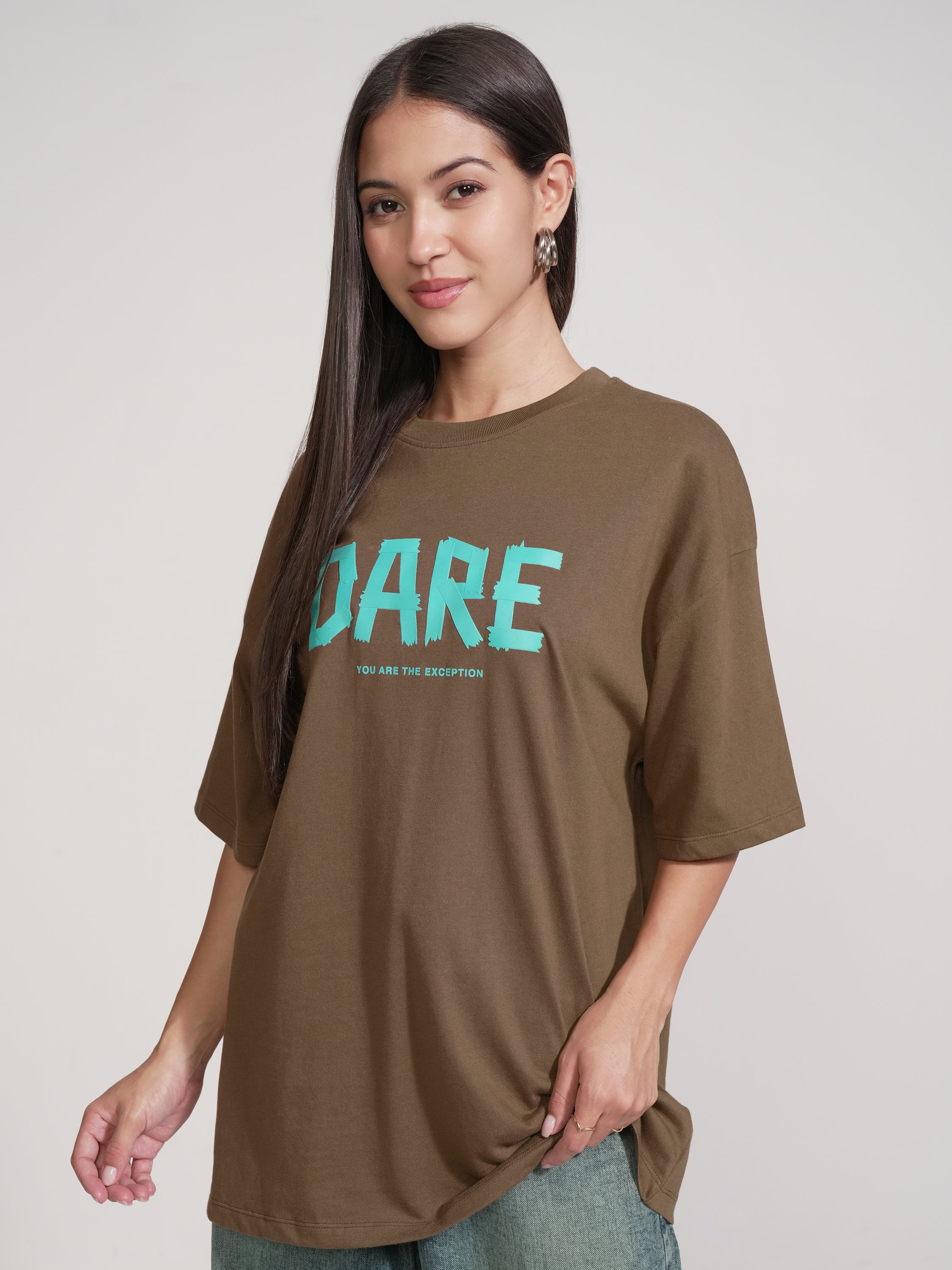 Tokyo Talkies Women Brown Printed Round Neck Oversized Fit T-Shirt - Brown - Image 4