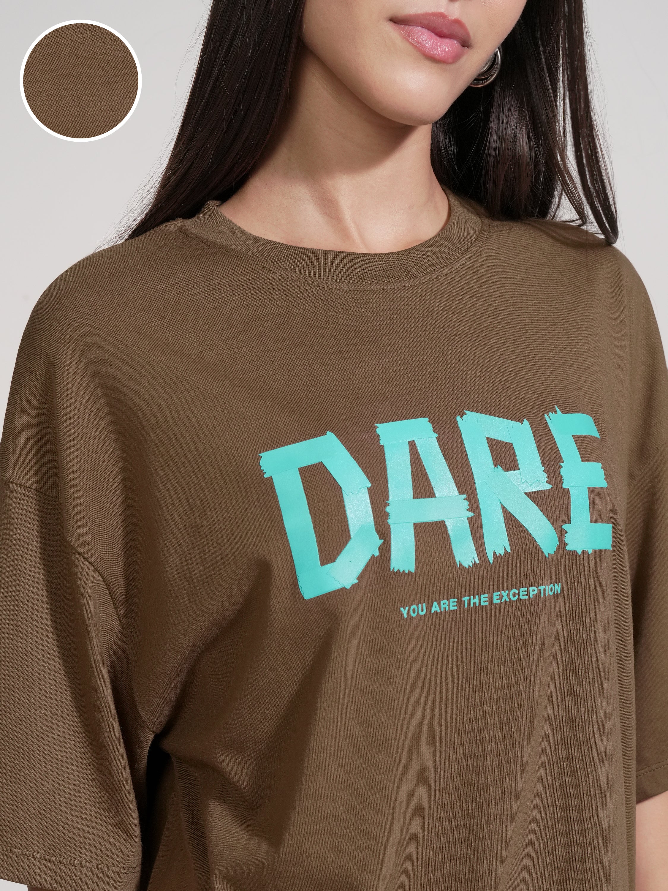 Tokyo Talkies Women Brown Printed Round Neck Oversized Fit T-Shirt - Brown - Image 5