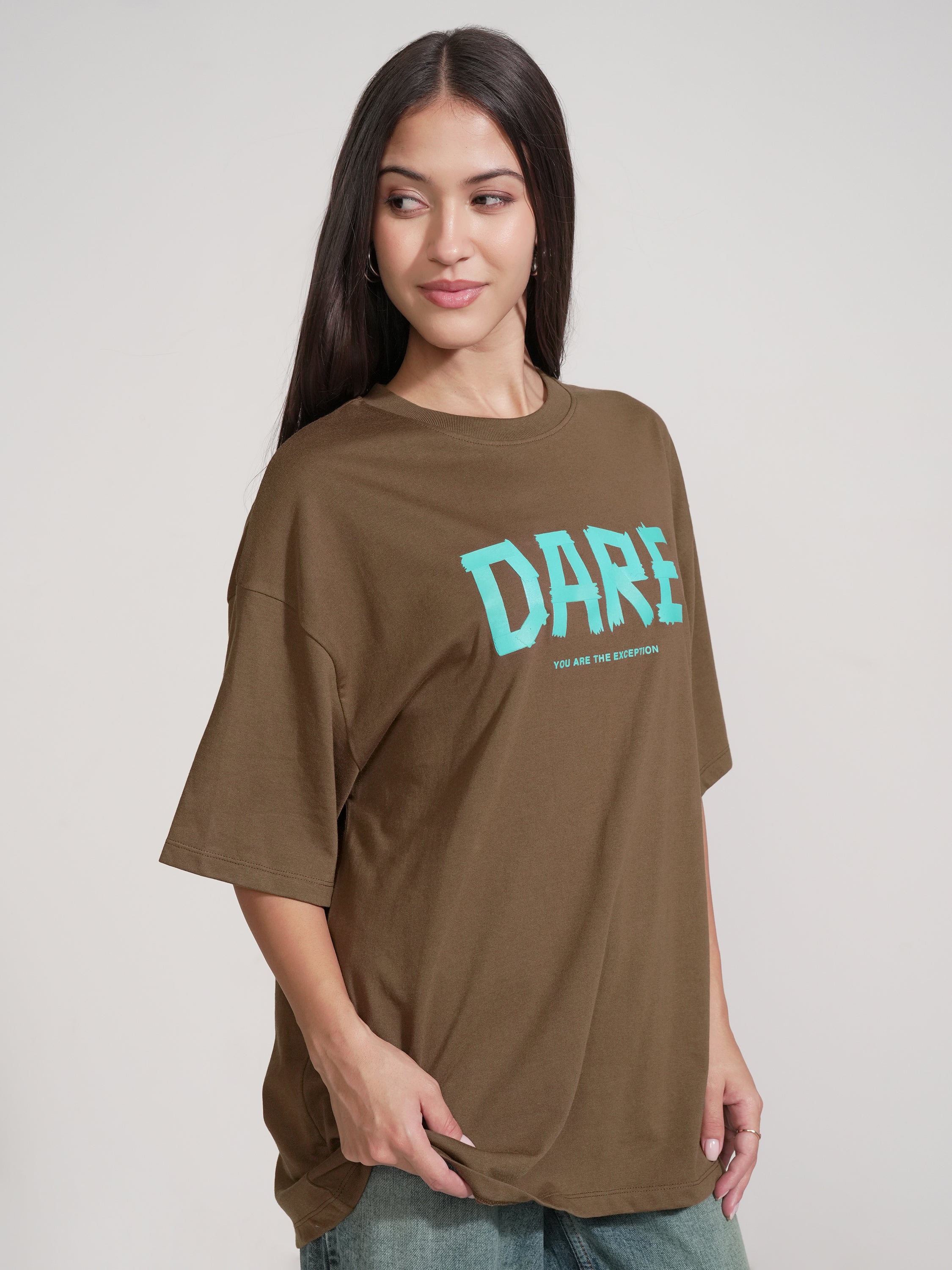 Tokyo Talkies Women Brown Printed Round Neck Oversized Fit T-Shirt - Brown - Image 6