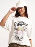 Tokyo Talkies Women White Printed Round Neck Oversized Fit T-Shirt - White - Image 1