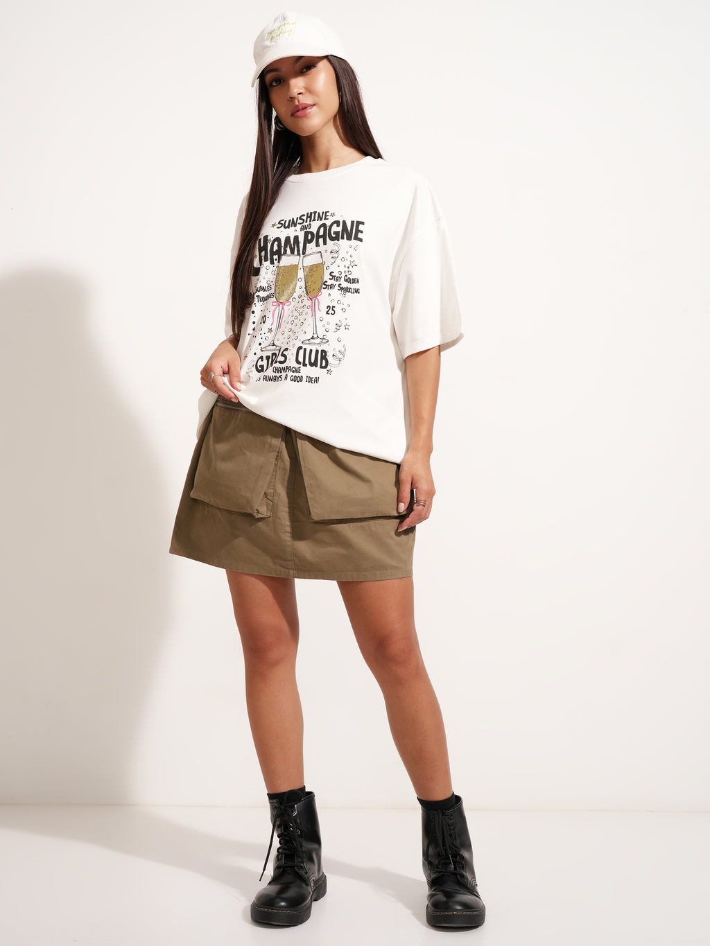 Tokyo Talkies Women White Printed Round Neck Oversized Fit T-Shirt - White - Image 2