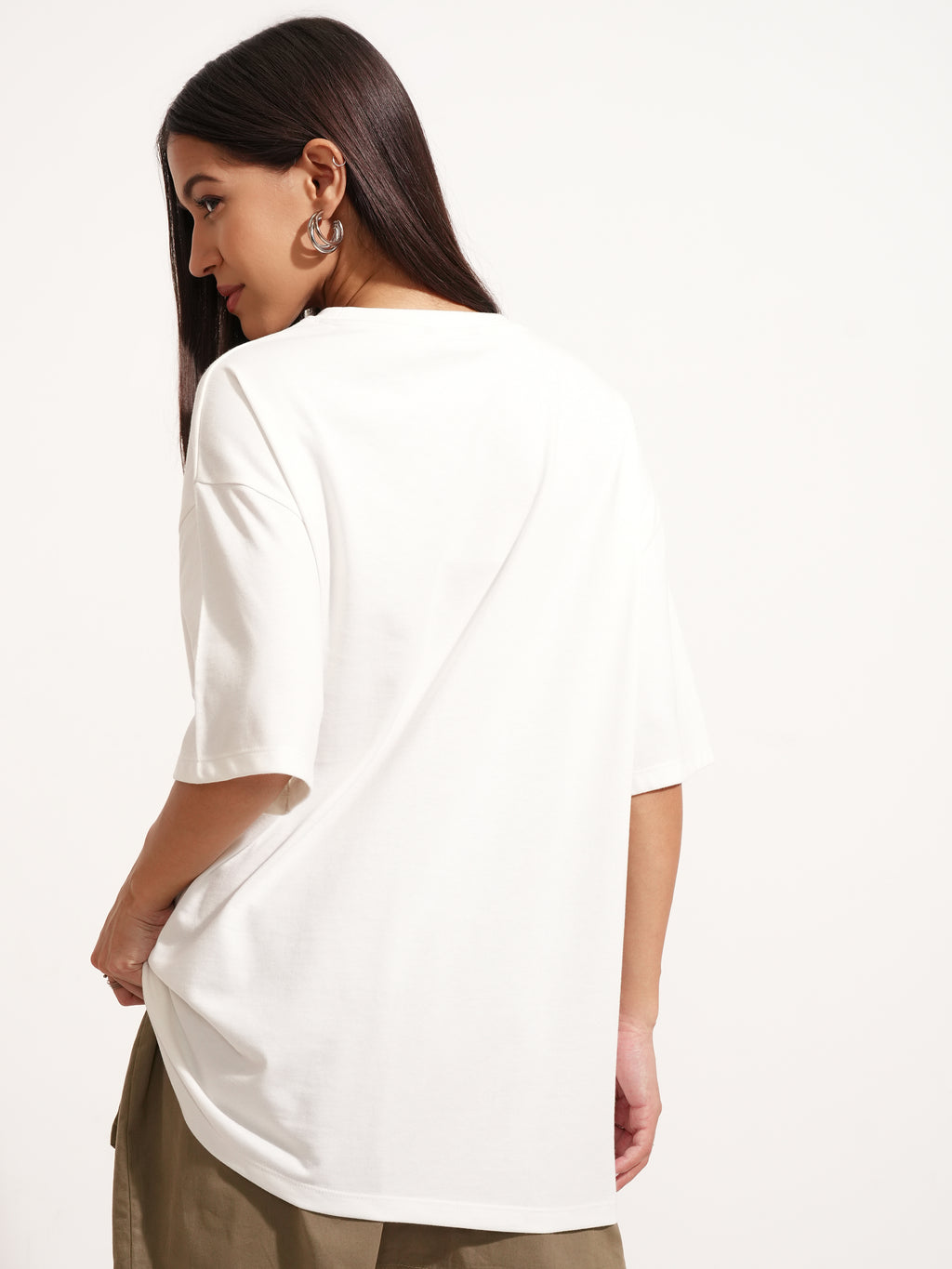 Tokyo Talkies Women White Printed Round Neck Oversized Fit T-Shirt - White - Image 3