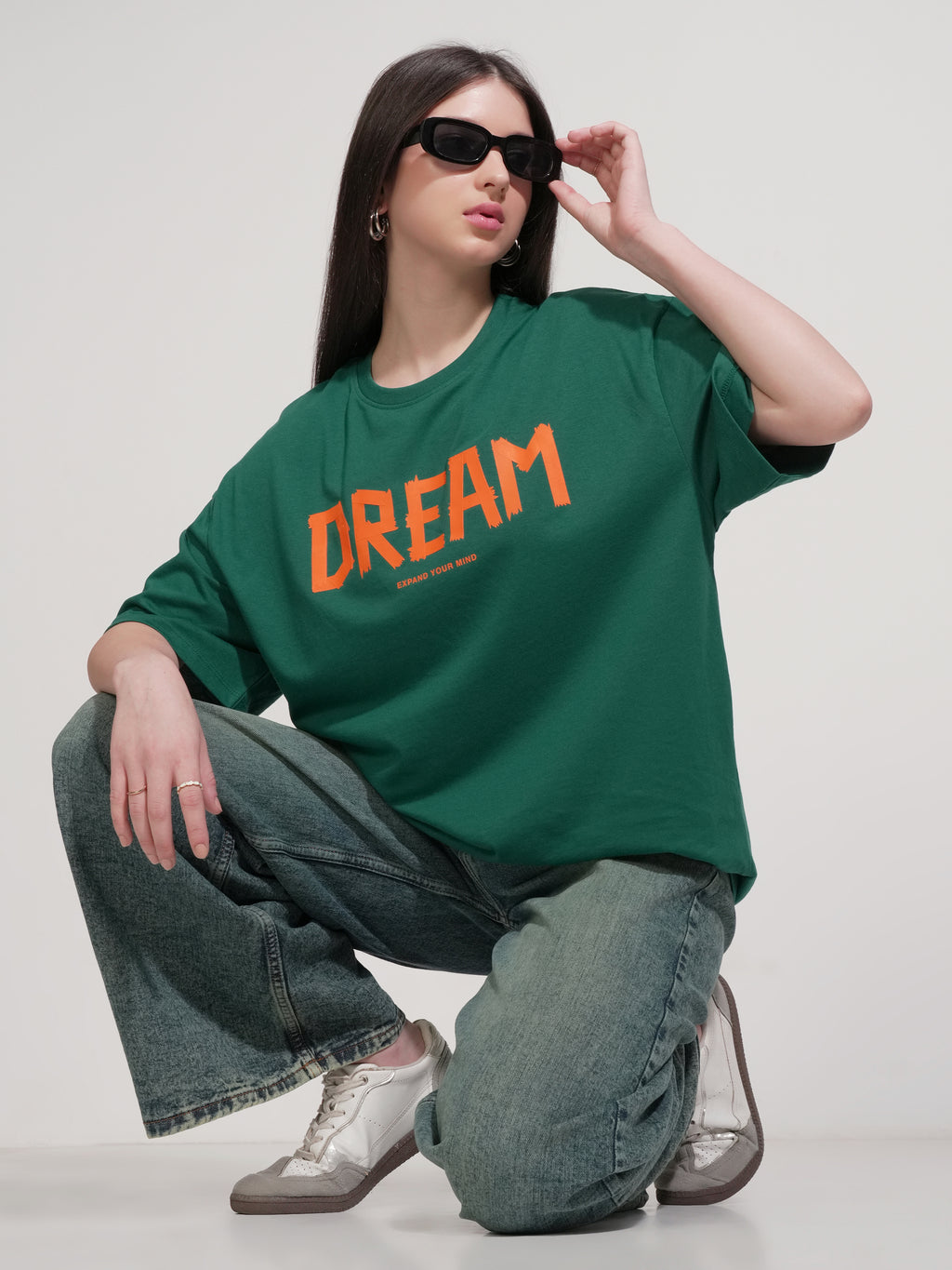 Tokyo Talkies Women Green Printed Round Neck Oversized Fit T-Shirt - Green - Image 2