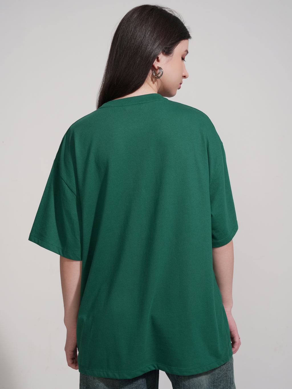 Tokyo Talkies Women Green Printed Round Neck Oversized Fit T-Shirt - Green - Image 3