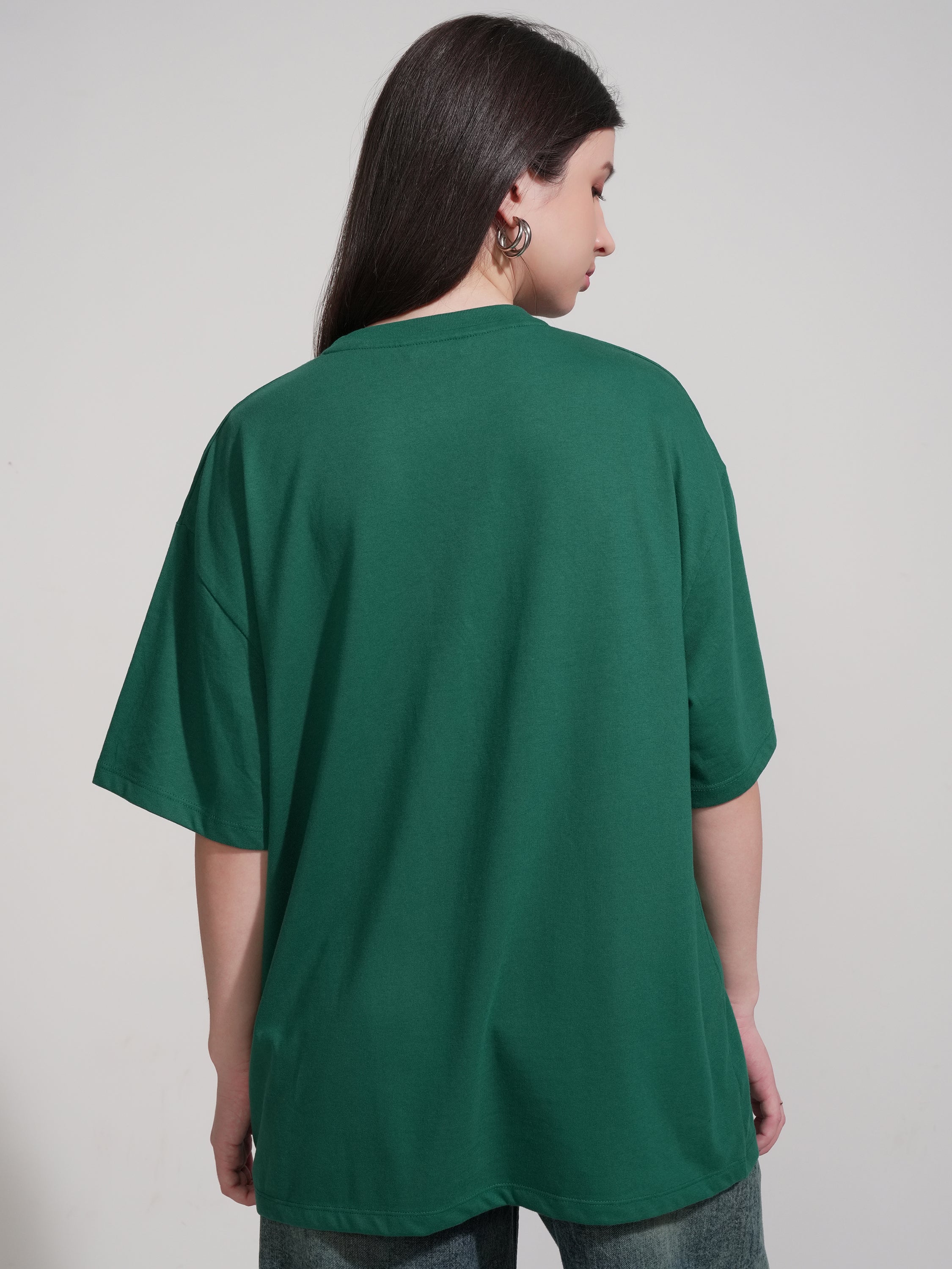 Tokyo Talkies Women Green Printed Round Neck Oversized Fit T-Shirt - Green - Image 3