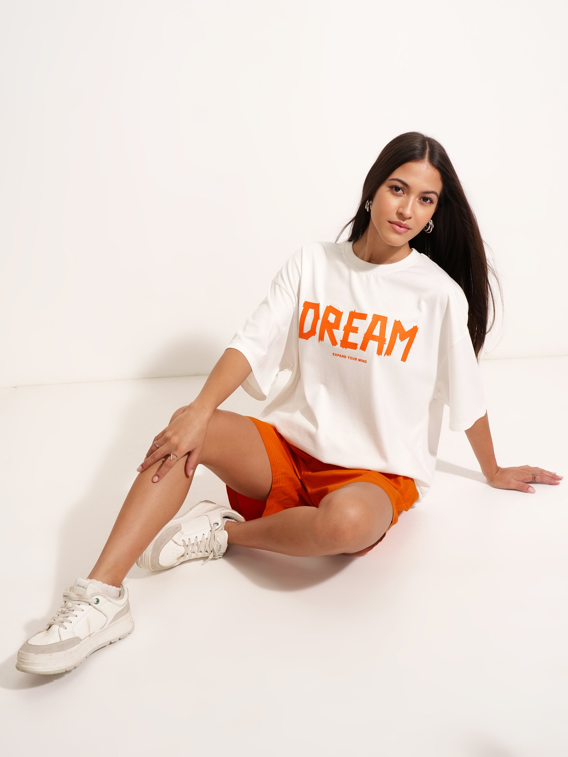 Tokyo Talkies Women White Printed Round Neck Oversized Fit T-Shirt - White - Image 2
