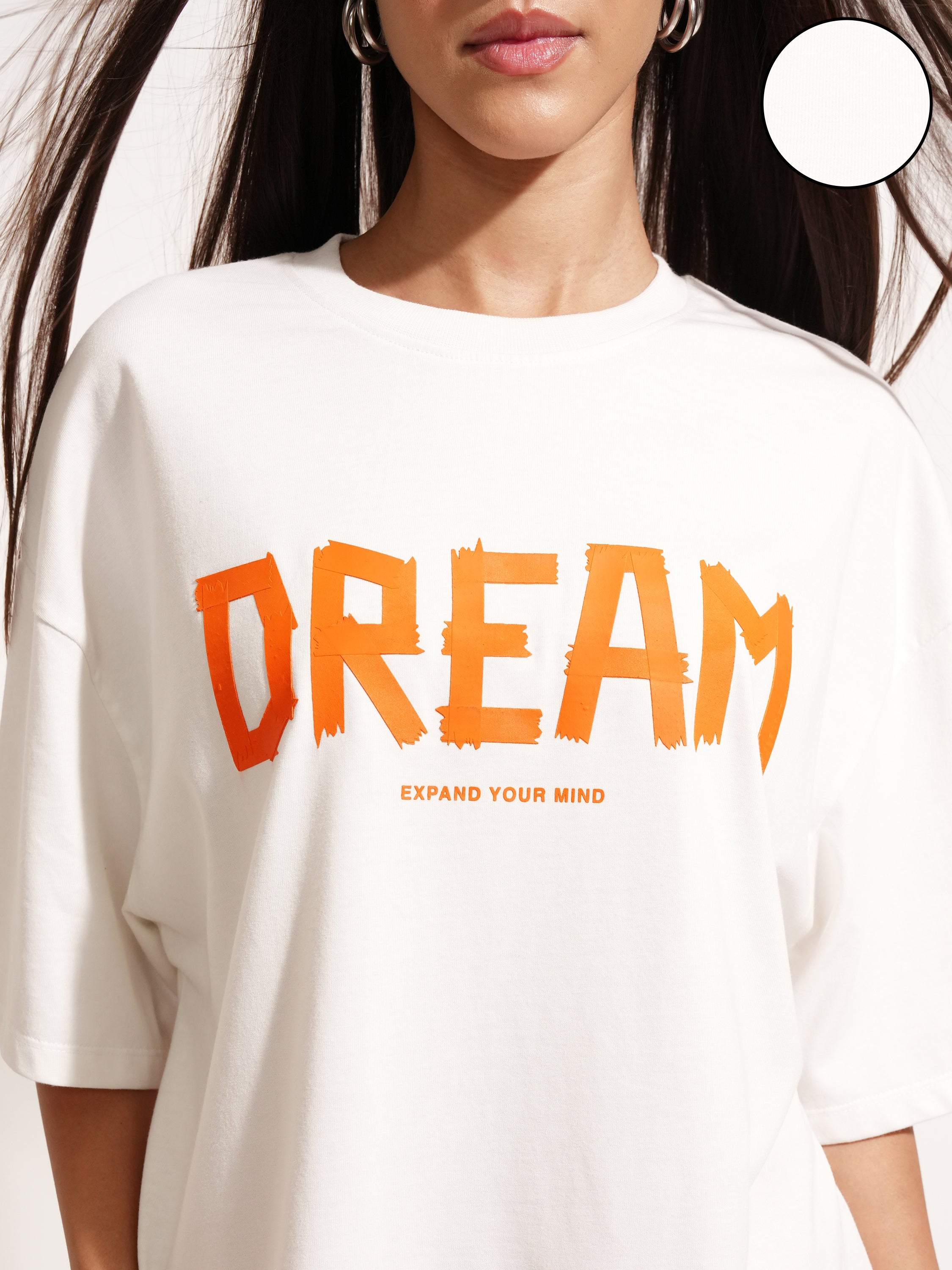 Tokyo Talkies Women White Printed Round Neck Oversized Fit T-Shirt - White - Image 5