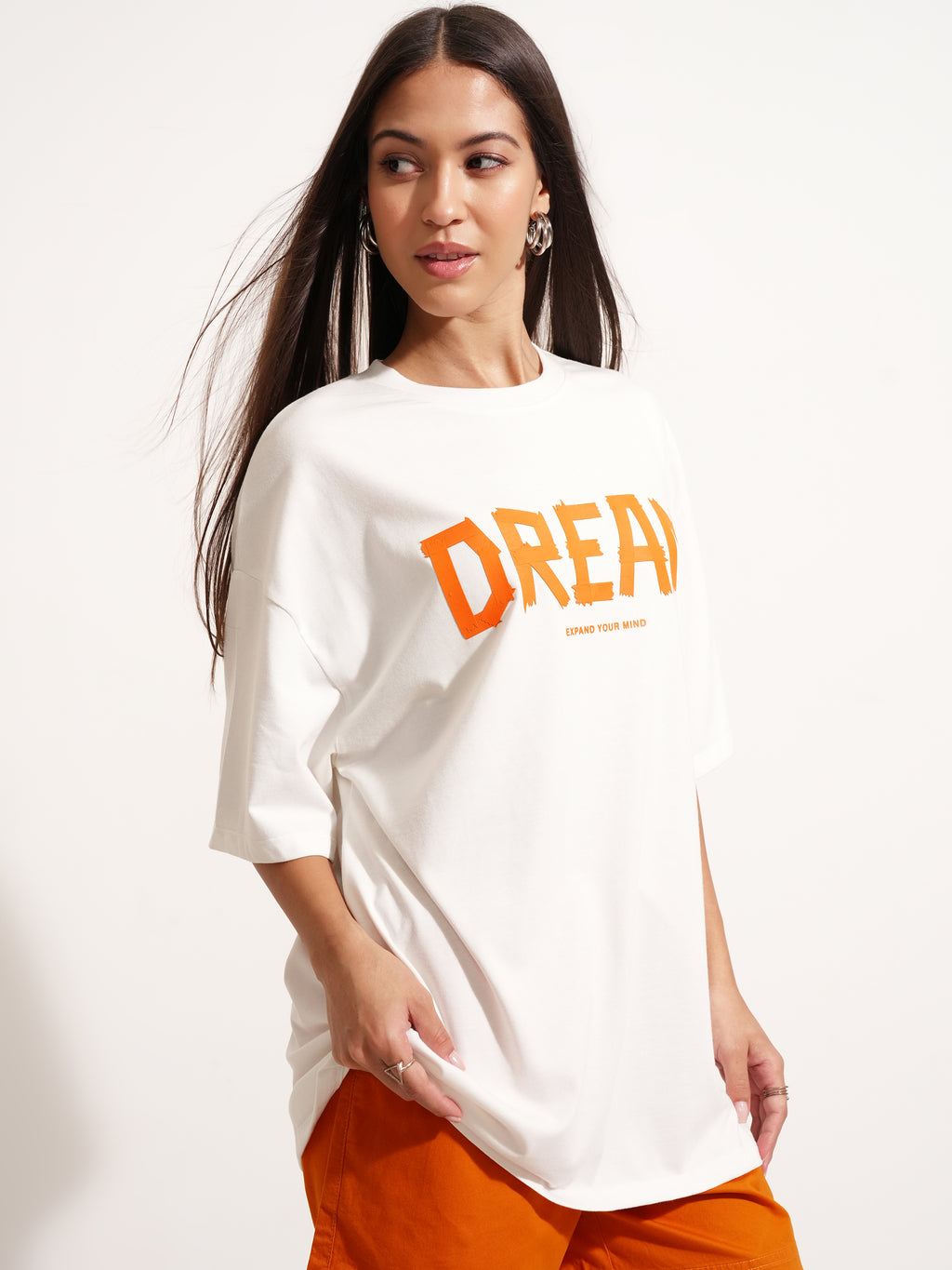 Tokyo Talkies Women White Printed Round Neck Oversized Fit T-Shirt - White - Image 6